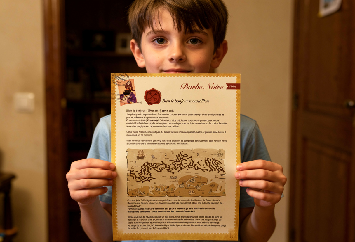 Enfant qui lit une lettre Mysteria avec attention